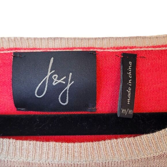 J & J Women's Tan & Coral Stripe Linen Blend Sweater Size M - Picture 3 of 6